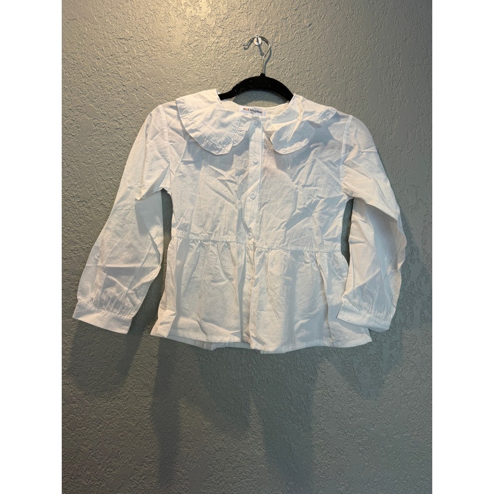 Mud Kingdom Kids White Peter Pan Collar Peplum Blouse Long‎ Sleeve Size 7-8Y 140